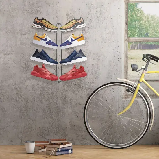 mDesign Modern Metal Shoe Display & Storage Rack, 4 Tier, Wall Mount {2}