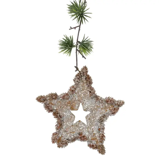 Northlight 25" Brown and Green Artificial Mini Pine Needle Sprig with Star Hanging Spray {3}