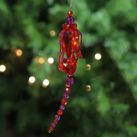 Paul Minor 7.5" Red and Purple Beaded Fringe Finial Christmas Ornament {3}