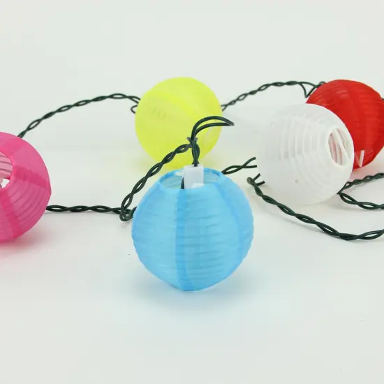 PENN Paper Lantern Christmas Light Set - Multi-Color - 9' Green Wire - Clear Lights - 10ct {1}
