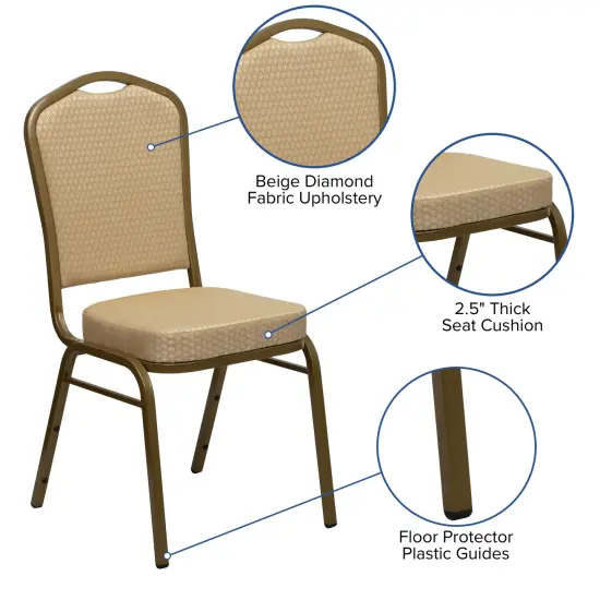 Emma and Oliver Crown Back Stacking Banquet Dining Chair BeigeFab/Gold {2}