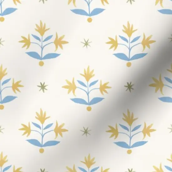 Various Fabrics by the Yard or Fat Quarter Traditional Floral Block Print Flower Meadow Cerulean Blue Marigold Olive Custom Printed Fabric by Spoonflower {7}