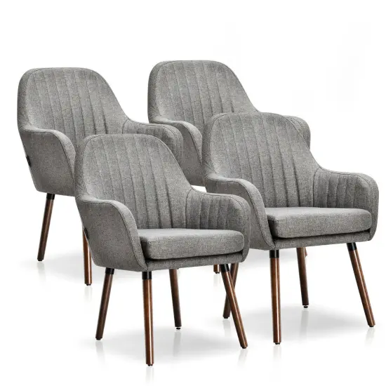 Costway Set of 4 Accent Chairs Fabric Upholstered Armchairs w/Wooden Legs Beige/Gray {1}