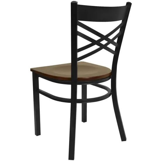 Emma and Oliver "X" Back Metal Restaurant Dining Chair Mahogany/BlackMetal {4}