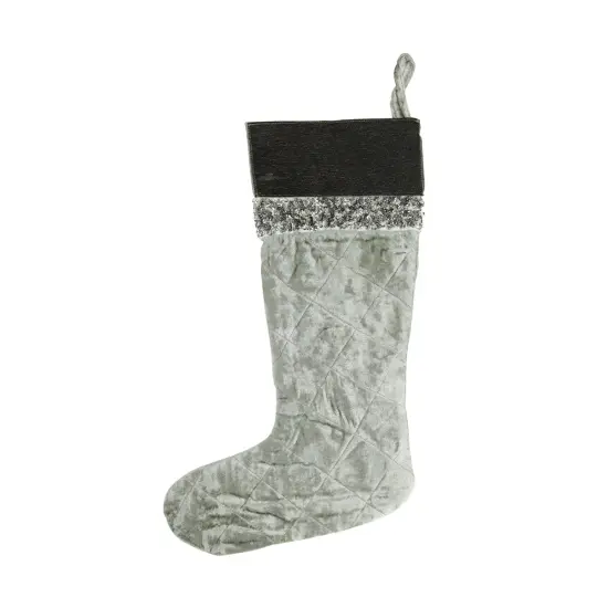 CC Christmas Decor 22" Gray and Black Quilted Embellished Christmas Stocking {1}