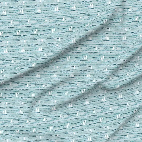 Various Fabrics by the Yard or Fat Quarter Blue Blues Waves Boats Sea Ocean Lake Hand Painted Boating Beach Boho Costal Chic Teal Small Scale Custom Printed Fabric by Spoonflower {6}