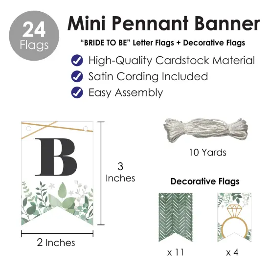 Big Dot of Happiness Boho Botanical Bride - Greenery Bridal Shower and Wedding Party Mini Pennant Banner - Bride To Be {6}