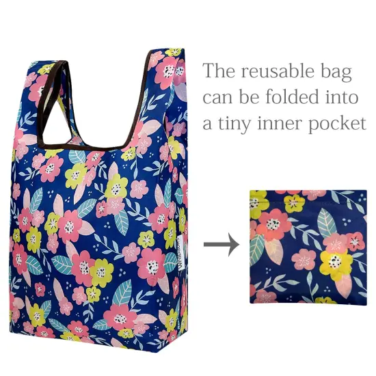Wrapables JoliBag Collection Reusable Shopping Bag (Set of 2) Pink & Blue Flowers {5}
