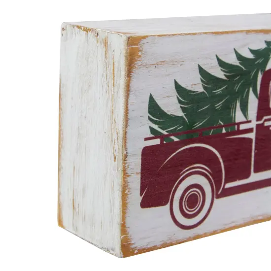 Northlight Wooden Block with Vintage Red Truck and Tree Christmas Decoration - 6" White {4}