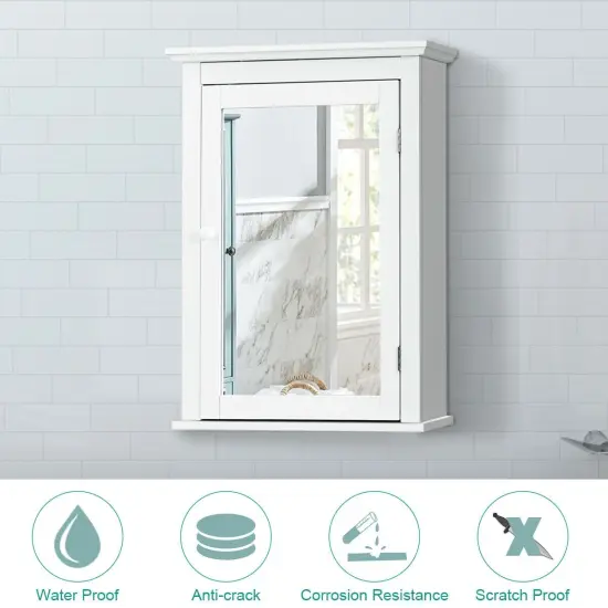 Bathroom Mirror Cabinet Wall Mounted Adjustable Shelf Medicine Storage White {3}
