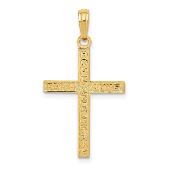 14K Gold Reversible Cross Hope Faith Love Pendant Charm Jewelry 31mm x 17mm {3}