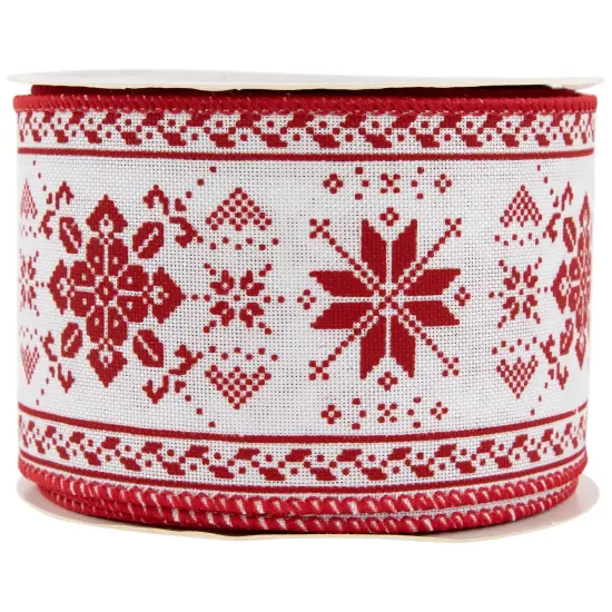 Northlight Red and White Knit Pattern Wired Craft Christmas Ribbon 2.5" x 10 Yards {5}