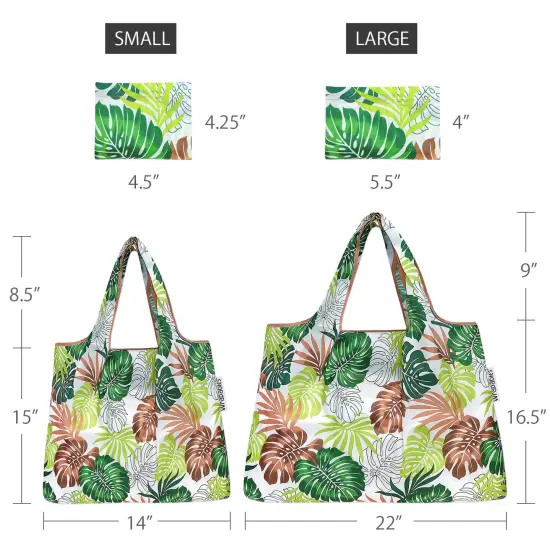 Wrapables Large & Small Foldable Tote Nylon Reusable Grocery Bags, Set of 2 Fern Leaves {2}
