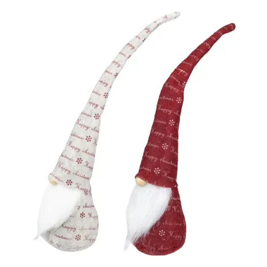 Northlight Tall Pointy Hat "Happy Christmas" Gnomes - 18" - Red and Ivory - Set of 2 {3}
