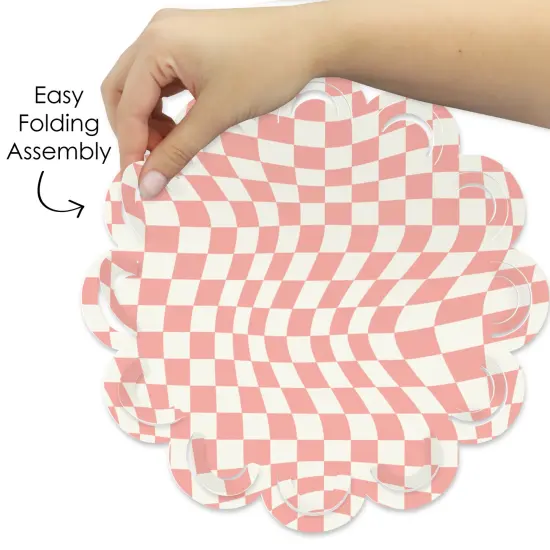 Big Dot of Happiness Pink Checkered Party - Round Table Decorations - Paper Chargers - Place Setting For 12 {6}