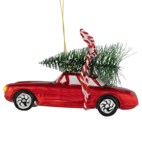 Northlight 5" Red Vintage Car with Christmas Tree Glass Ornament {4}