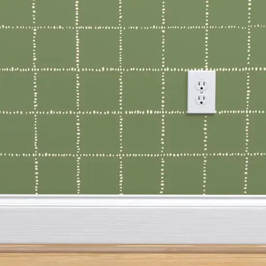 Peel & Stick Wallpaper 2FT Wide Avocado Green Windowpane Plaid Weathered Grid Squares Minimal Custom Removable Wallpaper by Spoonflower {4}