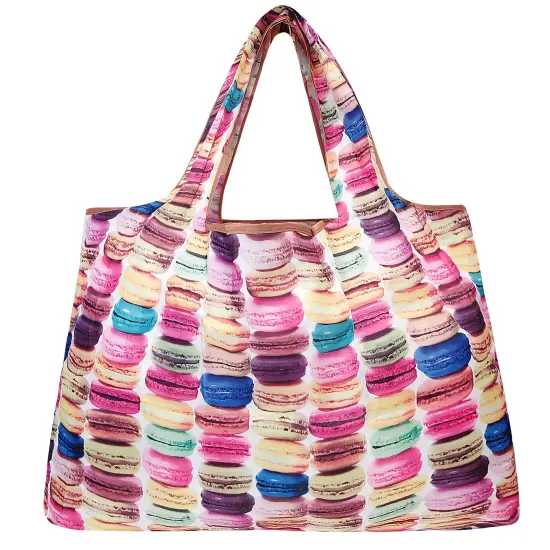 Wrapables Large Foldable Tote Nylon Reusable Grocery Bag Macarons {2}