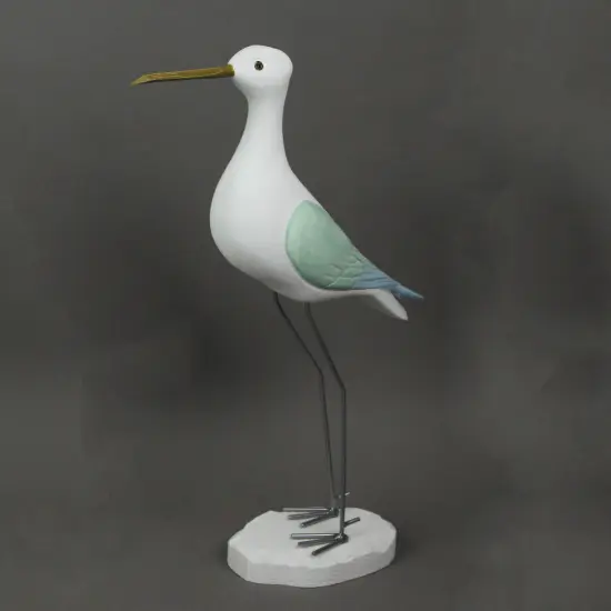 16 Inch Hand Carved White Painted Wood Bird Statue Home Coastal Decor Sculpture {3}