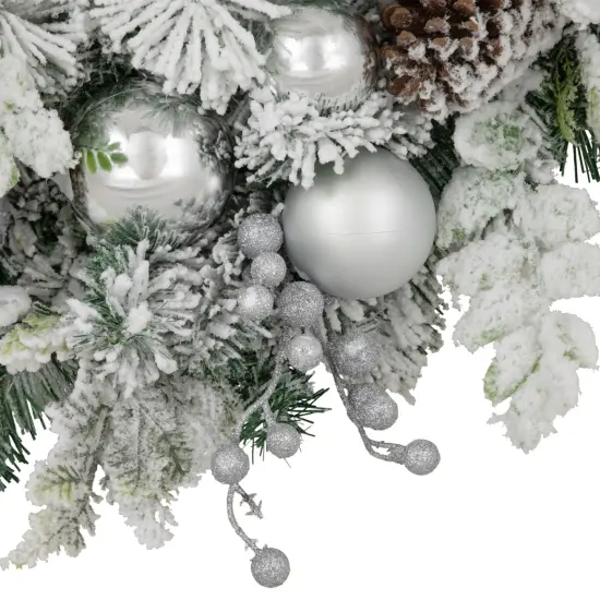Northlight Glitter and Frosted Foliage Artificial Christmas Wreath with Bow, 30-Inch, Unlit White {4}