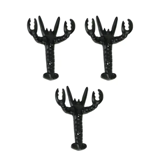 Set of 3 Black Enamel Cast Iron Lobster Shaped Decorative Wall Hooks {1}