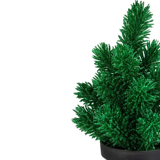 Northlight Potted Glittered Artificial Pine Christmas Tree - 8.5" - Green - Unlit {3}