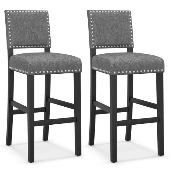 Costway Set of 2 Counter/Bar Height Chairs with Solid Rubber Wood Frame & Adjustable Foot Pads Gray & Dark Brown {8}