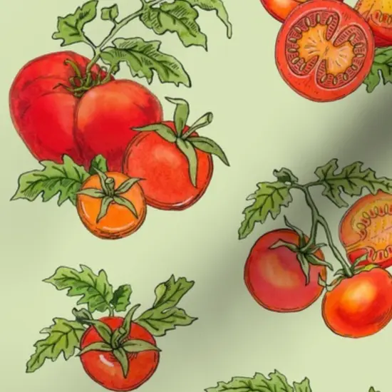 Various Fabrics by the Yard or Fat Quarter Farmers Market Tomato Red Green Summer Garden Kitchen Custom Printed Fabric by Spoonflower {7}