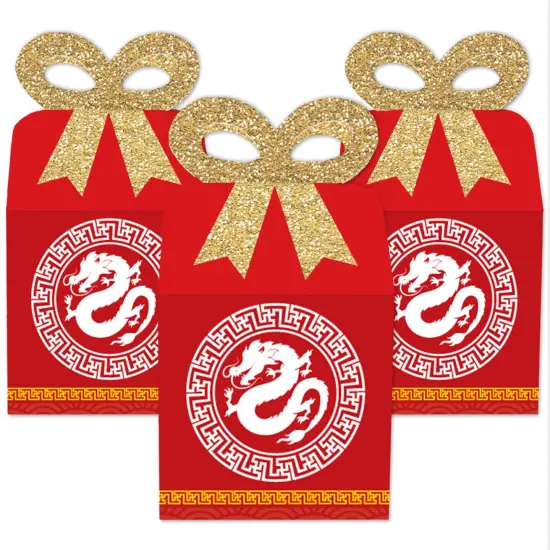 Big Dot of Happiness Chinese New Year - Square Favor Gift Boxes - 2024 Year of the Dragon Bow Boxes - Set of 12 Red {3}