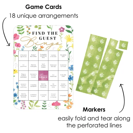 Big Dot of Happiness Wildflowers Bride - Find the Guest Bingo Cards and Markers - Boho Floral Bridal Shower and Wedding Party Bingo Game - Set of 18 {3}