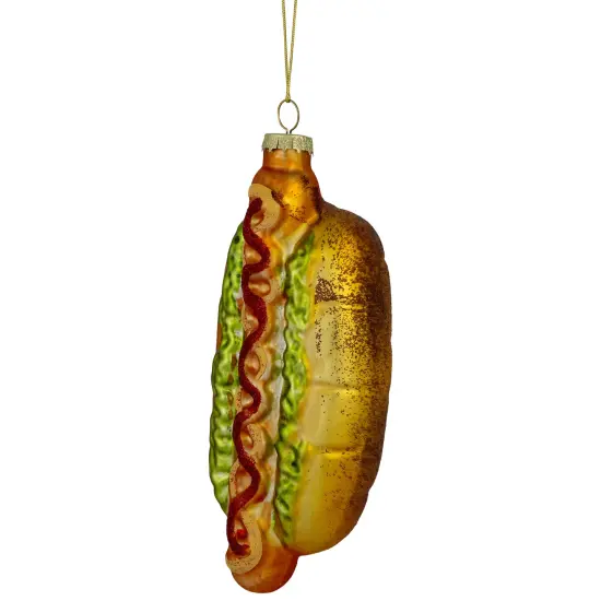 Northlight 6" Hot Dog with All the Fixings Glass Christmas Ornament Brown {4}