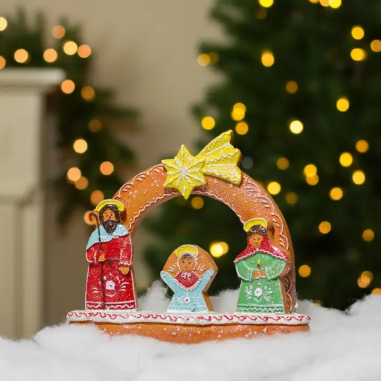 Northlight Glitter Dusted Gingerbread Holy Family Christmas Nativity Decoration - 8" Brown {5}