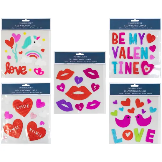 Northlight Set of 5 Double Sided Valentine's Day Gel Window Clings Red {1}