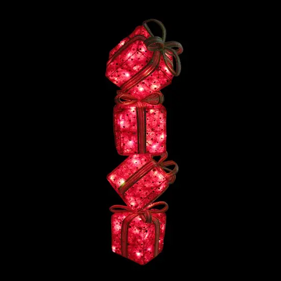 Northlight Lighted Candy Stacked Gift Box Tower Outdoor Christmas Decoration - 34" - Clear Lights Red {3}