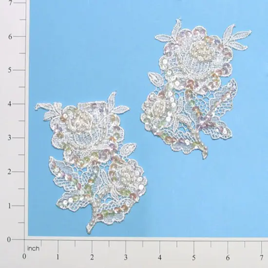 Vintage Bridal Rose Applique/Patch 2 Pack 4" x 2 3/4" Ivory {2}