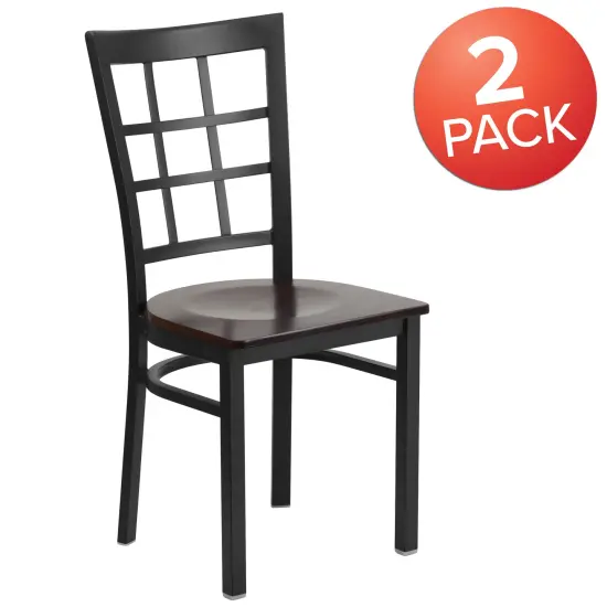 Emma and Oliver 2 Pack Window Back Metal Restaurant Chair Walnut/BlackMetal {5}
