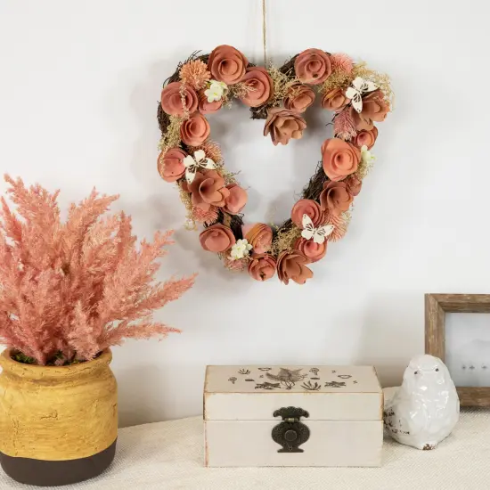 Northlight 10" Pink Wooden Rose Heart Spring Wreath with Butterflies {3}