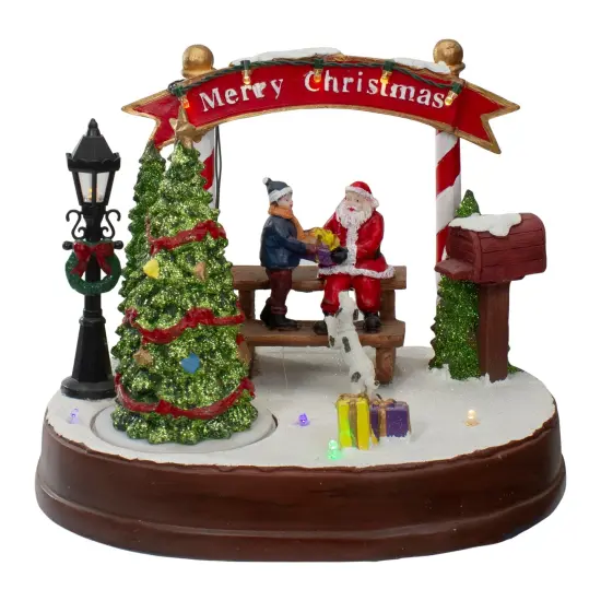 Northlight Lighted "Merry Christmas" Winter Scene with Music and a Turning Tree - 8" Green {1}
