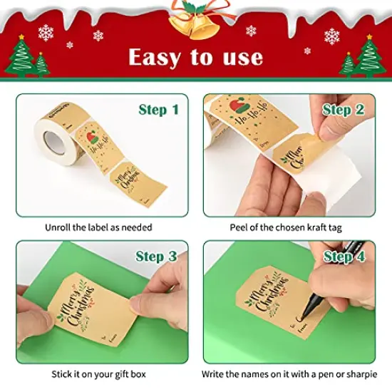 300PCS 3" X 2" Christmas Gift Tag Sticker for Name Tags Designs,Holiday Present Labels, Gift Wrapping (Brown) {6}