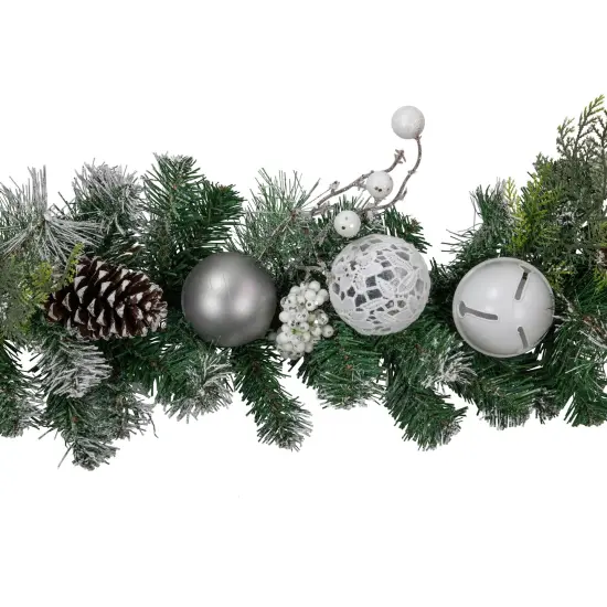 Northlight 6' Green Pine Frosted Artificial Christmas Garland with Pinecones and Ornaments, Unlit {5}