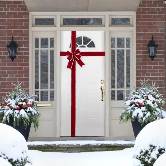 Northlight 14' Red and White Velvet Christmas Door Bow {3}