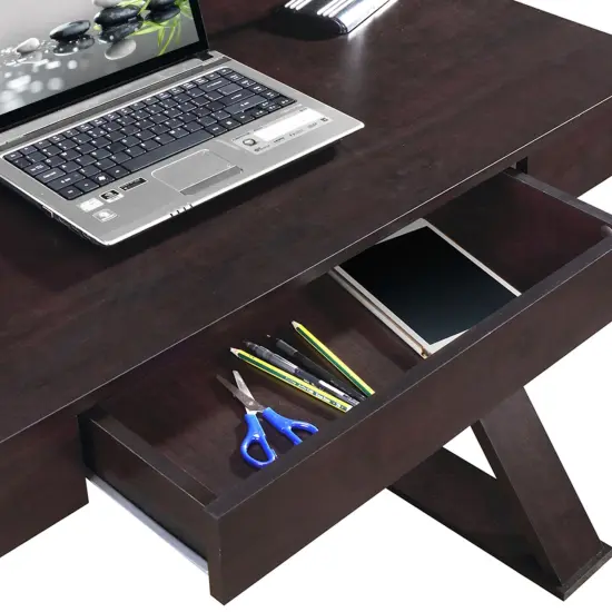 Techni Office Solutions 47.25-Inch Dark Brown Durable Rectangular Writing Desk With Crossed Legs Black {5}