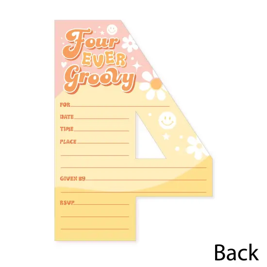 Big Dot of Happiness Four-Ever Groovy - Shaped Fill-In Invitations - Boho Hippie Fourth Birthday Party Invitation Cards with Envelopes - Set of 12 {6}