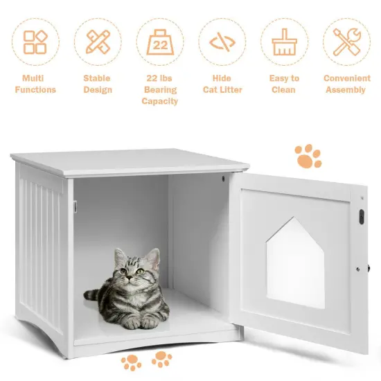 Sidetable Nightstand Weatherproof Multi-function Cat House White {2}