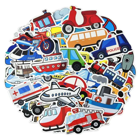 Wrapables Waterproof Vinyl Stickers for Water Bottles, Laptop, Phones, Skateboards, Decals for Teens, 100pcs Cars and Trains {1}
