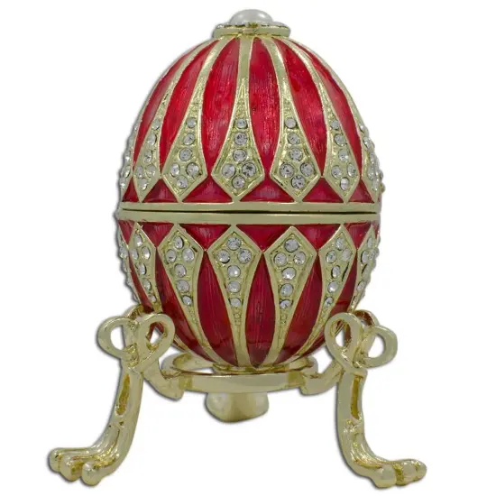 Red Enamel Jeweled Royal Inspired Imperial Metal Easter Egg 3.25 Inches {1}