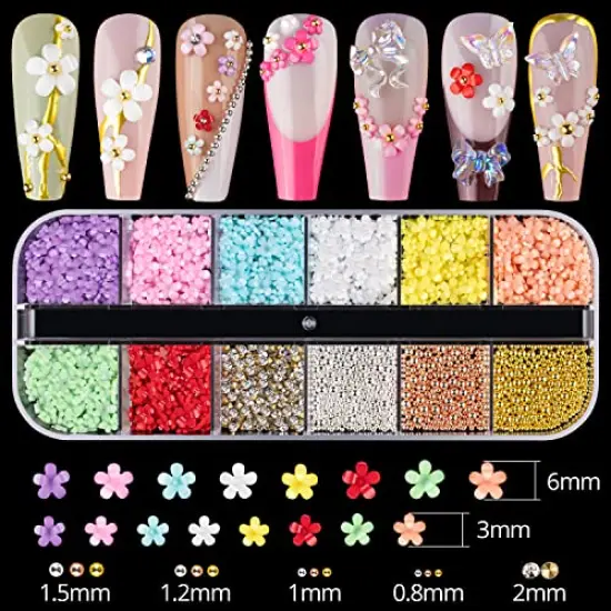 Mixed 3D Nail Art Gem Decoration Accessories Kit #1, Aurora Bear Bow Butterfly Starry AB Rhinestone Charm Jewelry for Deco, Pearl Flower Caviar Bead Stone Crystal with Dual-End Brush and Tweezer {1}
