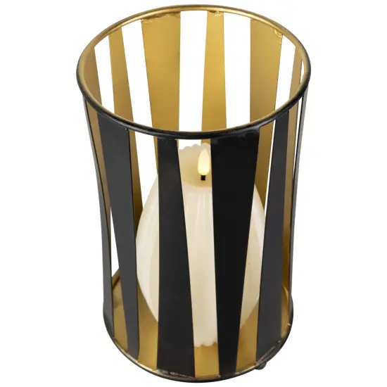 Northlight Abstract Iron Pillar Candle Holders - 9" - Black and Gold Finish - Set of 2 {5}