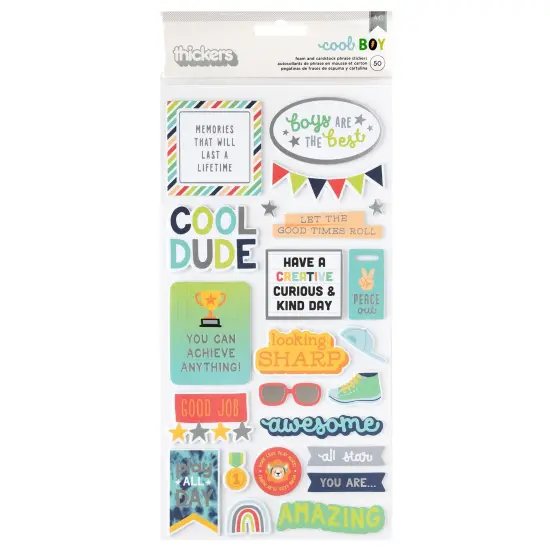 Pebbles Cool Boy Thickers Stickers 50/Pkg-Phrase, Silver Foil {1}