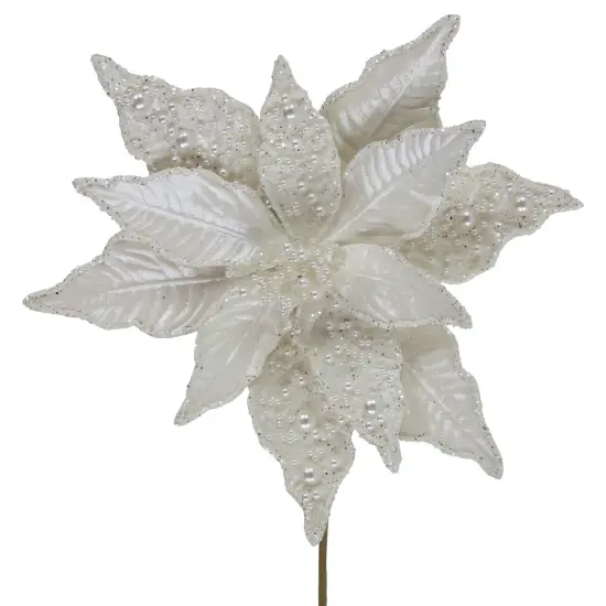 Northlight 22" Pearl White Glittered Poinsettia Christmas Stem Spray {4}